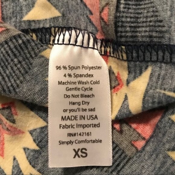 LULAROE X-Small Randy Aztec Print Gray Blue Yellow Top Unisex Baseball Raglan - Picture 5 of 6